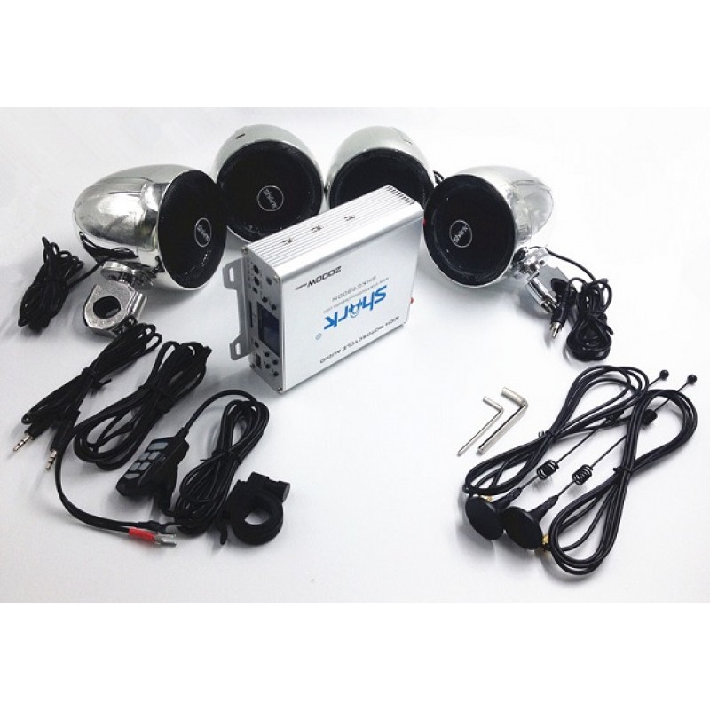 SHARK LPF & HPF 4.1 Channels 2000W Motorcycle Amplifier Kits Full Set 7800NLHC Silver